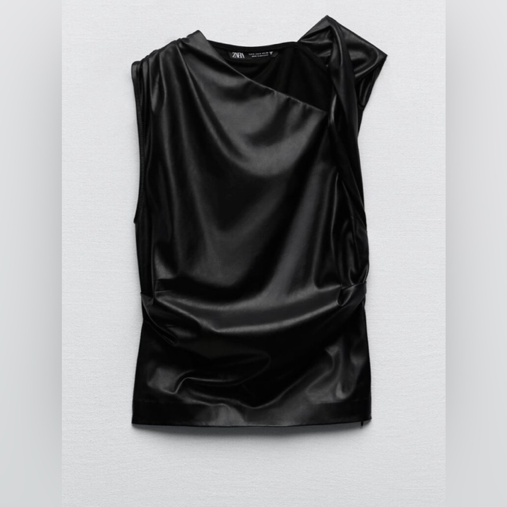 Zara Draped Faux Leather Top